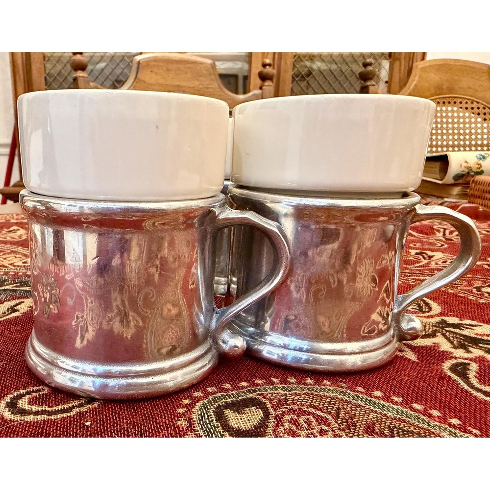 Vintage RWP Wilpaco Pewter and Ceramic Insert Mugs‎ - Set of 4